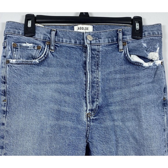 AGOLDE Nico High Rise‎ Denim Blue Jeans Women's Size 29 Raw Hem Button Fly - Picture 2 of 9